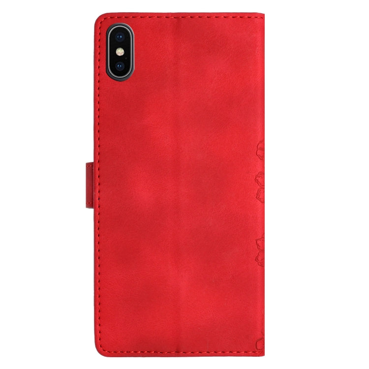 For iPhone XS Max Cherry Blossom Butterfly Skin Feel Embossed PU Phone Case
