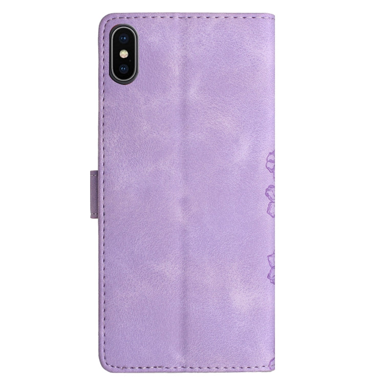 For iPhone XS Max Cherry Blossom Butterfly Skin Feel Embossed PU Phone Case