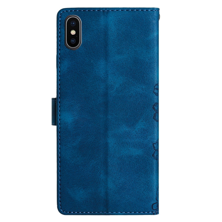 For iPhone XS Max Cherry Blossom Butterfly Skin Feel Embossed PU Phone Case