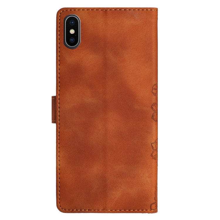 For iPhone XS Max Cherry Blossom Butterfly Skin Feel Embossed PU Phone Case