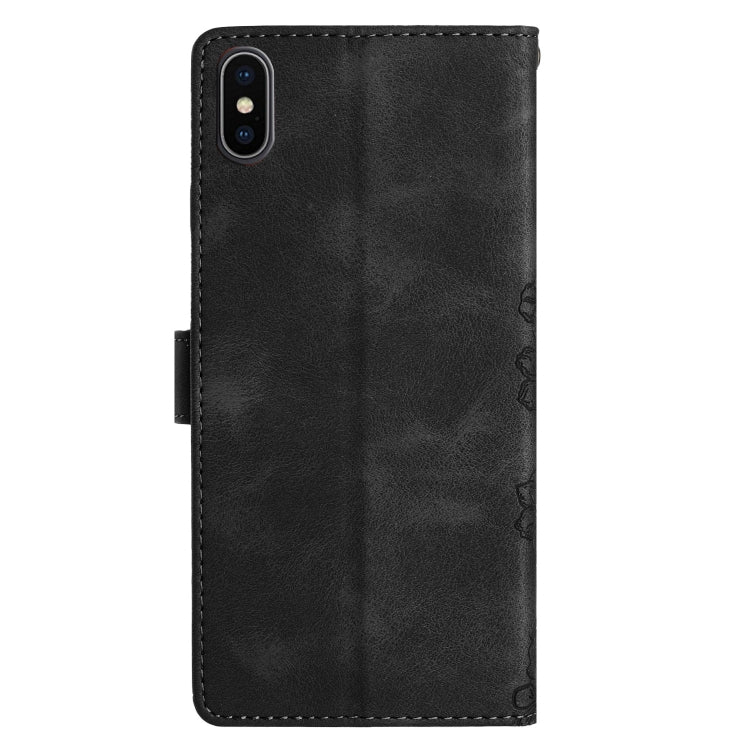 For iPhone XS Max Cherry Blossom Butterfly Skin Feel Embossed PU Phone Case