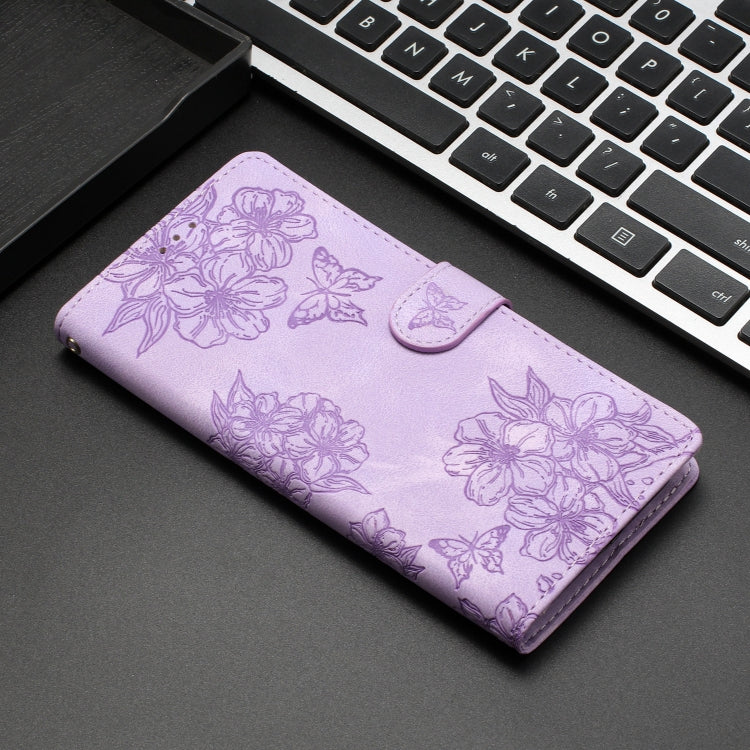 For iPhone 8 Plus / 7 Plus Cherry Blossom Butterfly Skin Feel Embossed PU Phone Case