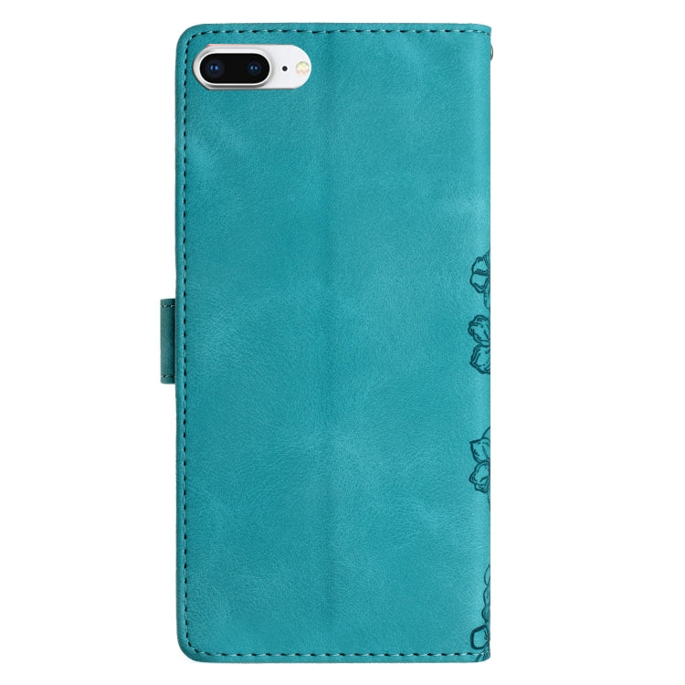 For iPhone 8 Plus / 7 Plus Cherry Blossom Butterfly Skin Feel Embossed PU Phone Case