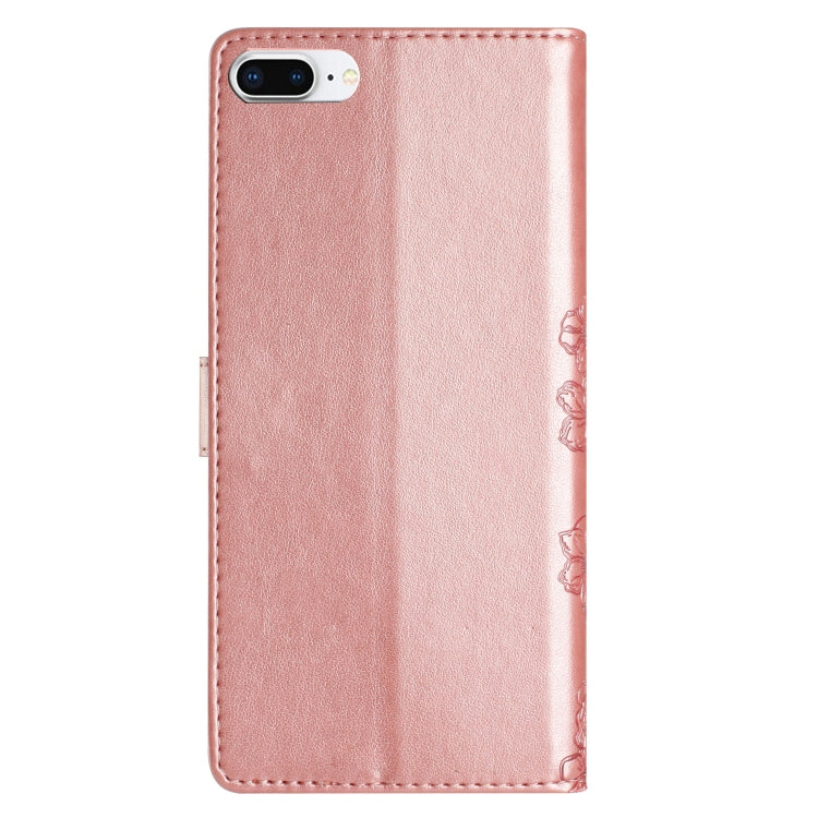 For iPhone 8 Plus / 7 Plus Cherry Blossom Butterfly Skin Feel Embossed PU Phone Case