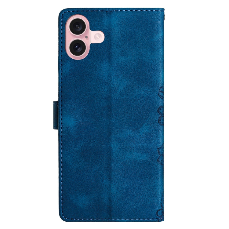 For iPhone 16 Cherry Blossom Butterfly Skin Feel Embossed PU Phone Case