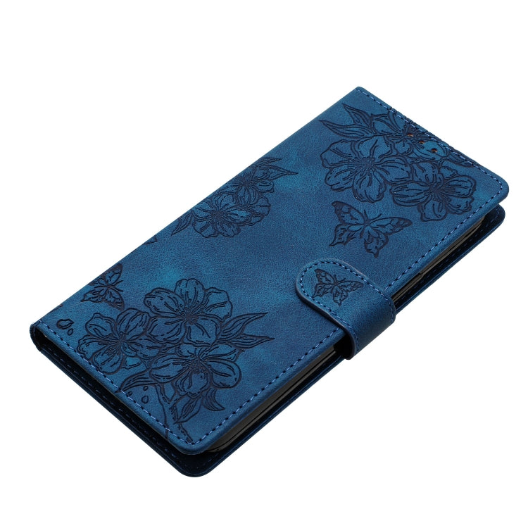 For iPhone 16 Cherry Blossom Butterfly Skin Feel Embossed PU Phone Case