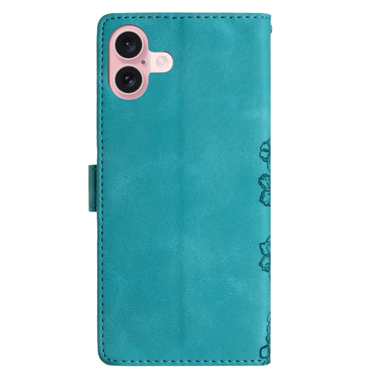 For iPhone 16 Cherry Blossom Butterfly Skin Feel Embossed PU Phone Case