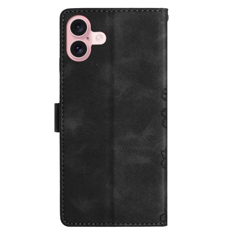 For iPhone 16 Cherry Blossom Butterfly Skin Feel Embossed PU Phone Case
