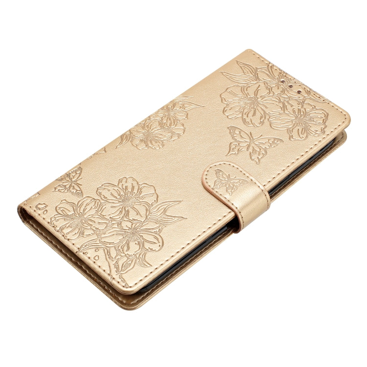 For iPhone 16 Cherry Blossom Butterfly Skin Feel Embossed PU Phone Case