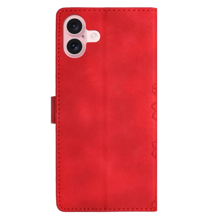 For iPhone 16 Plus Cherry Blossom Butterfly Skin Feel Embossed PU Phone Case