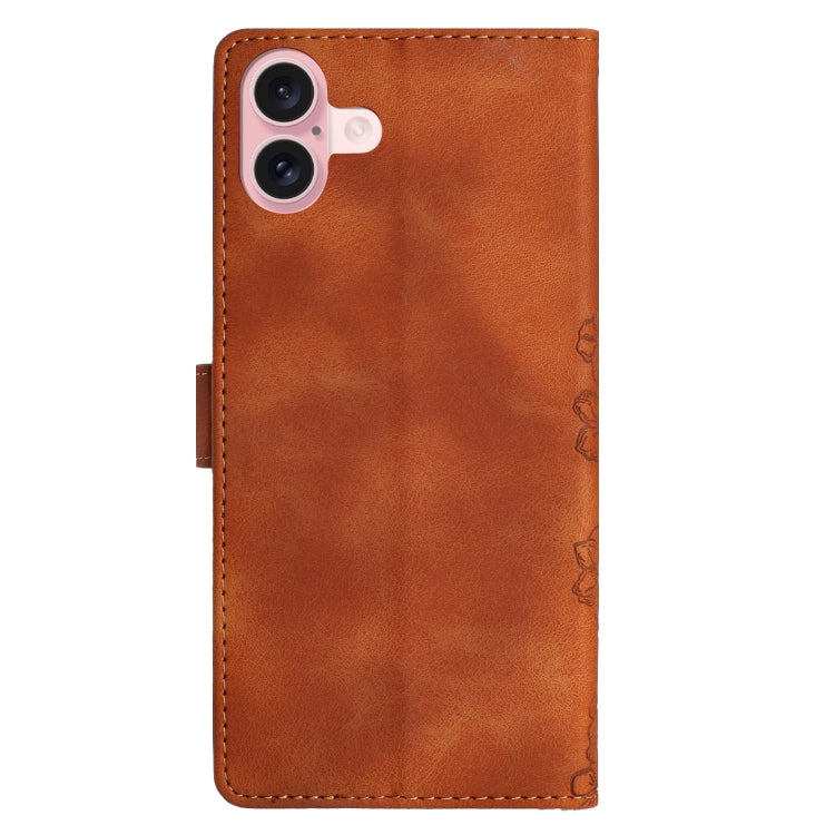 For iPhone 16 Plus Cherry Blossom Butterfly Skin Feel Embossed PU Phone Case