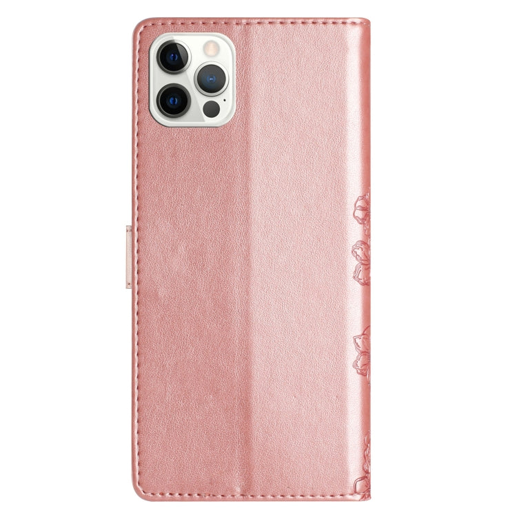 For iPhone 16 Pro Cherry Blossom Butterfly Skin Feel Embossed PU Phone Case