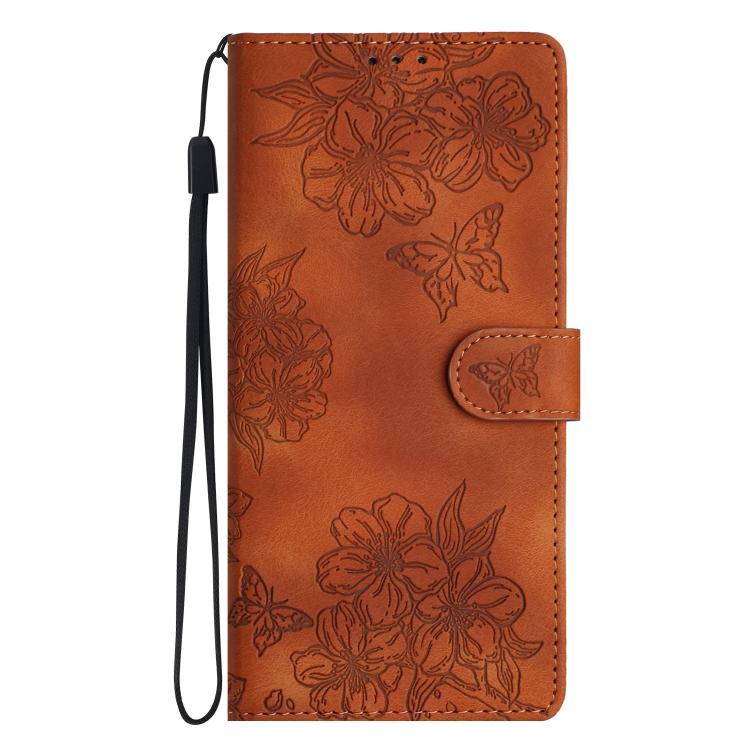 For iPhone 16e / 17e Cherry Blossom Butterfly Skin Feel Embossed PU Phone Case