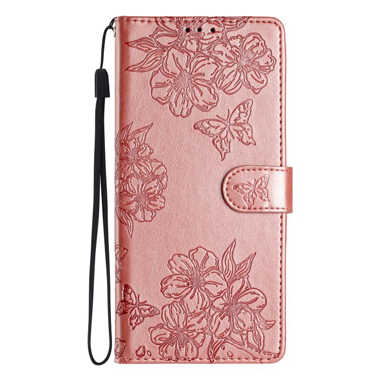 For iPhone 16e / 17e Cherry Blossom Butterfly Skin Feel Embossed PU Phone Case