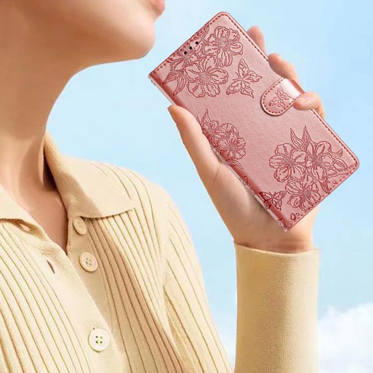 For iPhone 16e / 17e Cherry Blossom Butterfly Skin Feel Embossed PU Phone Case