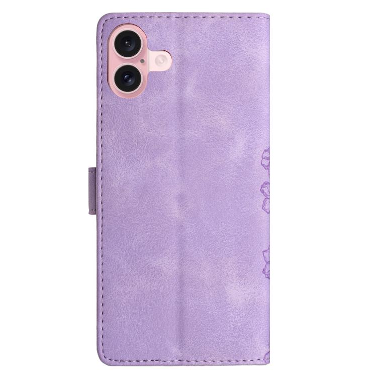 For iPhone 17 Cherry Blossom Butterfly Skin Feel Embossed PU Phone Case