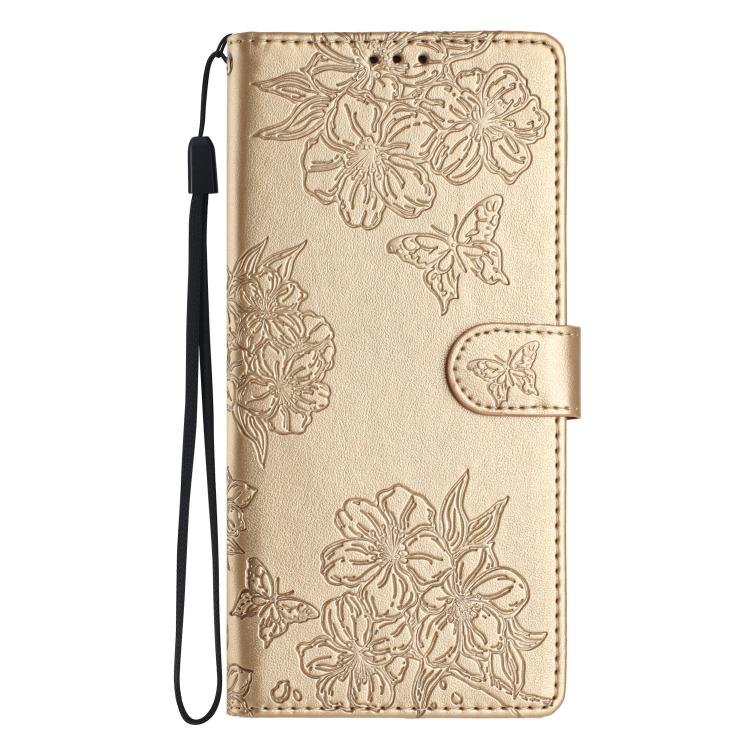 For iPhone 17 Cherry Blossom Butterfly Skin Feel Embossed PU Phone Case