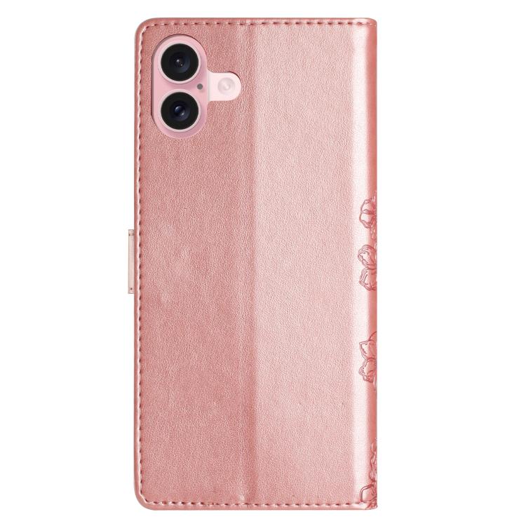 For iPhone 17 Cherry Blossom Butterfly Skin Feel Embossed PU Phone Case