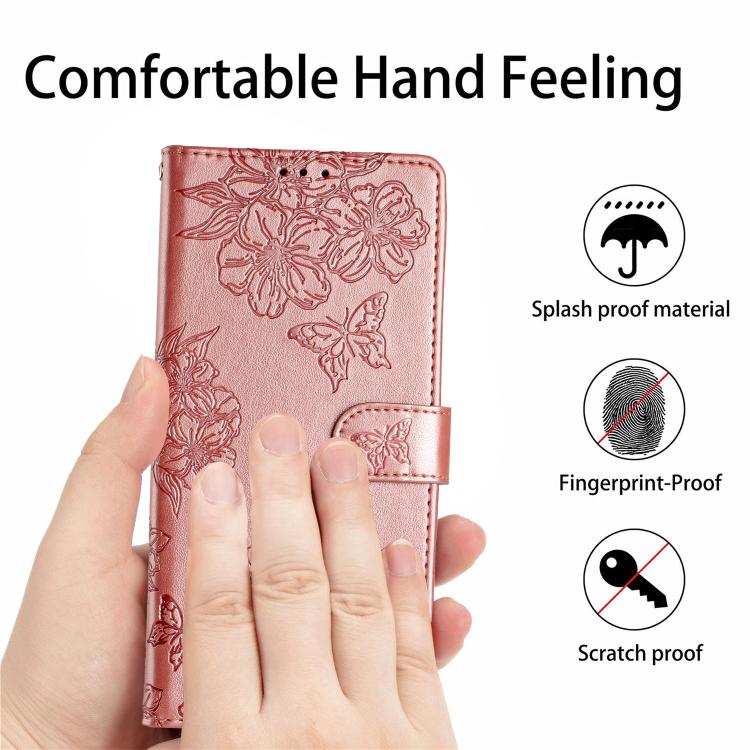 For iPhone 17 Cherry Blossom Butterfly Skin Feel Embossed PU Phone Case