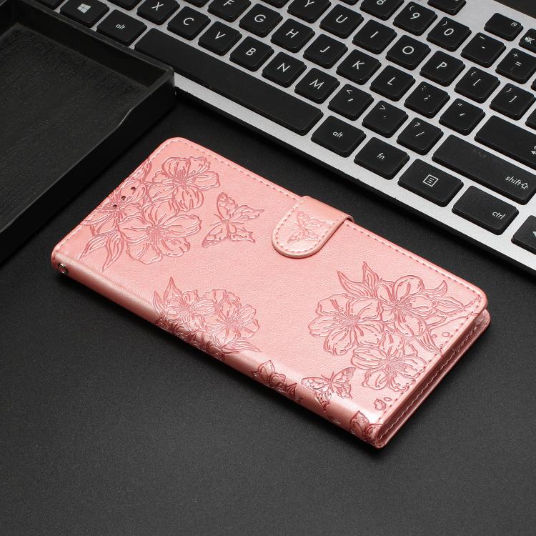 For iPhone 17 Cherry Blossom Butterfly Skin Feel Embossed PU Phone Case