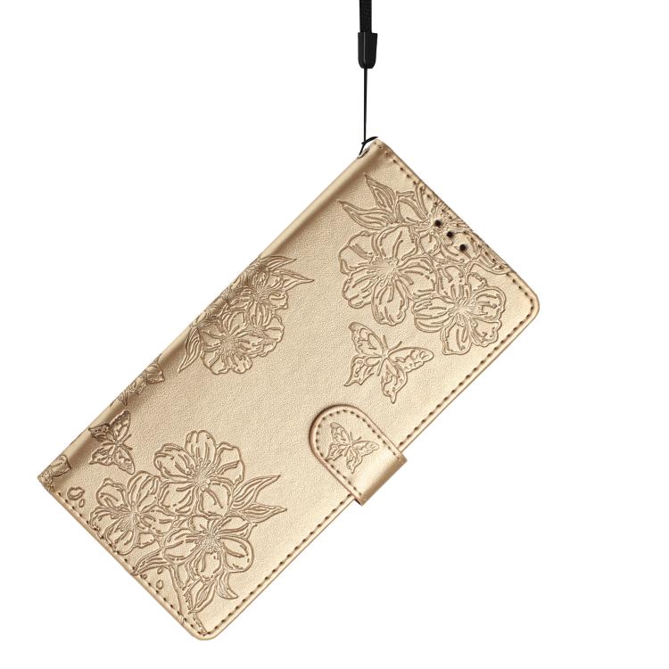 For iPhone Air Cherry Blossom Butterfly Skin Feel Embossed PU Phone Case