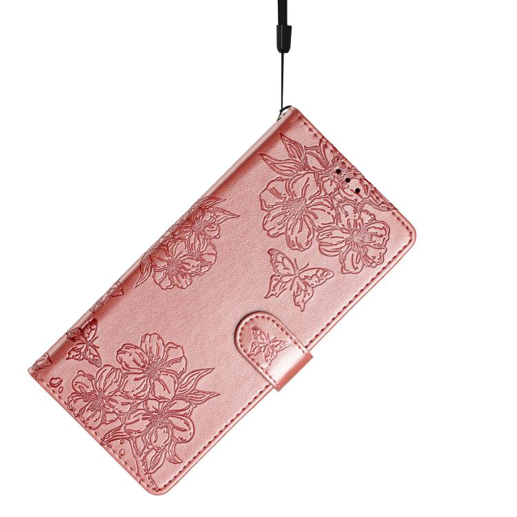 For iPhone Air Cherry Blossom Butterfly Skin Feel Embossed PU Phone Case
