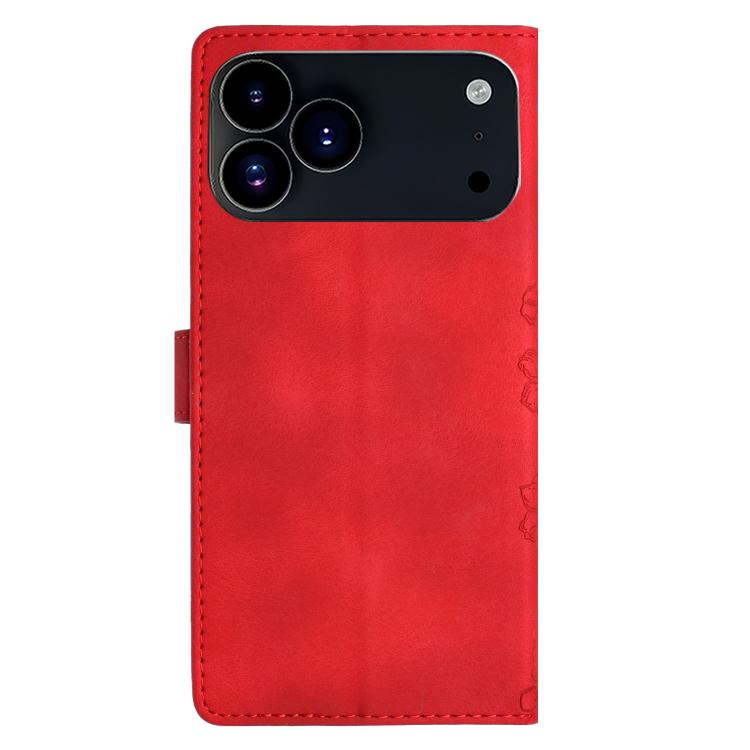For iPhone 17 Pro Cherry Blossom Butterfly Skin Feel Embossed PU Phone Case