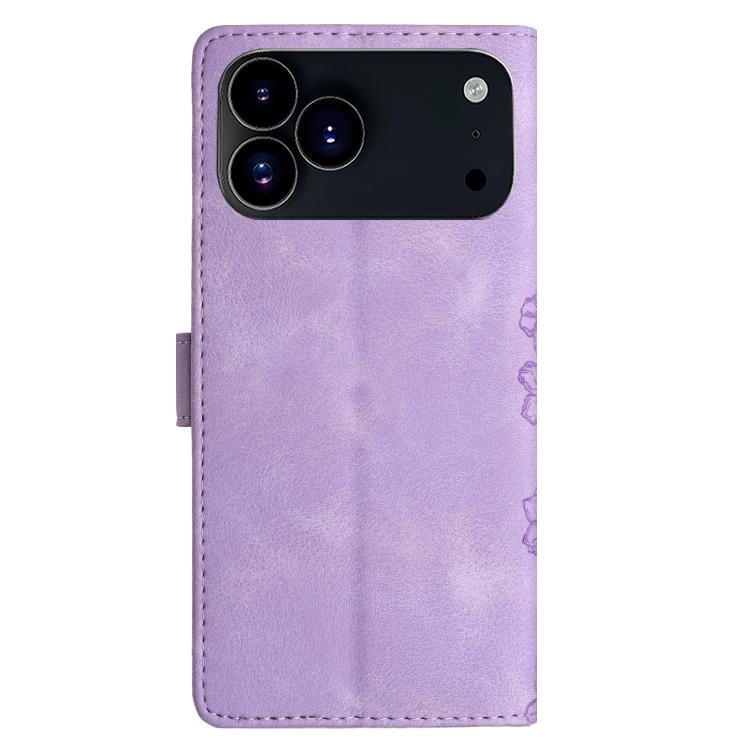For iPhone 17 Pro Cherry Blossom Butterfly Skin Feel Embossed PU Phone Case