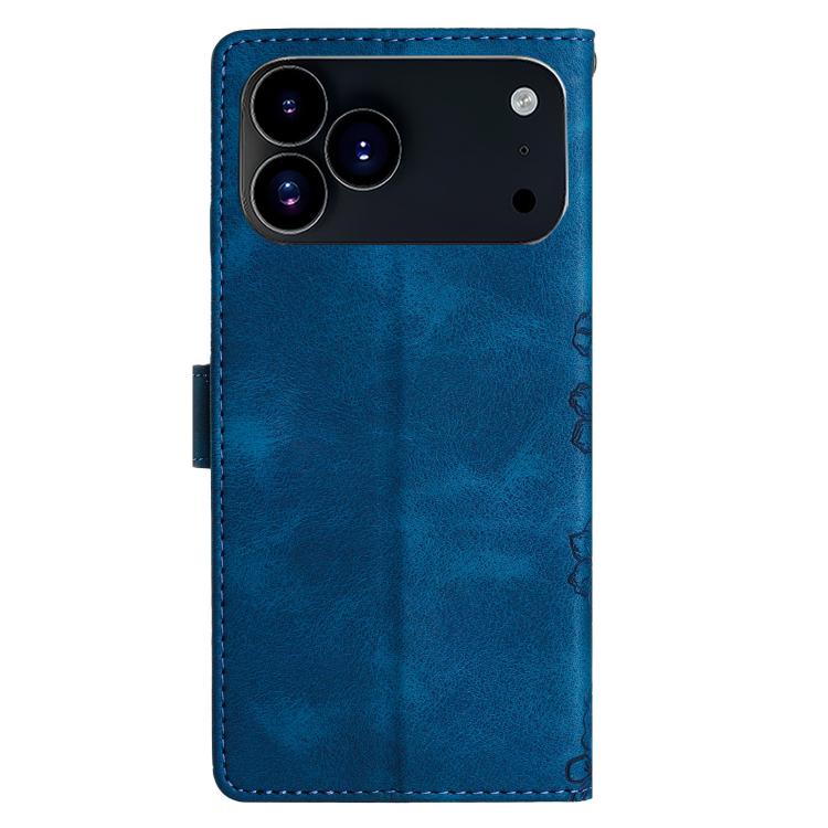 For iPhone 17 Pro Cherry Blossom Butterfly Skin Feel Embossed PU Phone Case