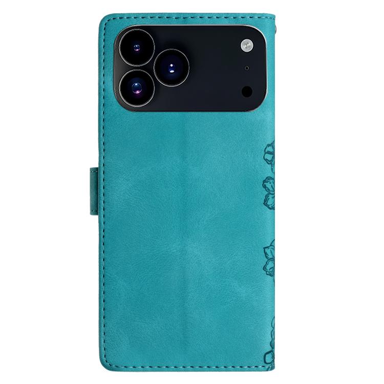 For iPhone 17 Pro Cherry Blossom Butterfly Skin Feel Embossed PU Phone Case