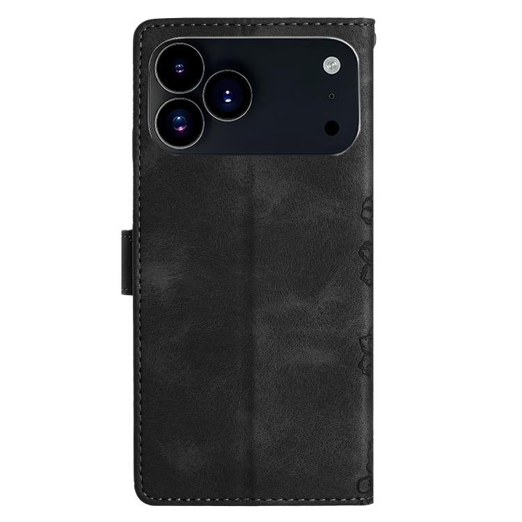 For iPhone 17 Pro Cherry Blossom Butterfly Skin Feel Embossed PU Phone Case