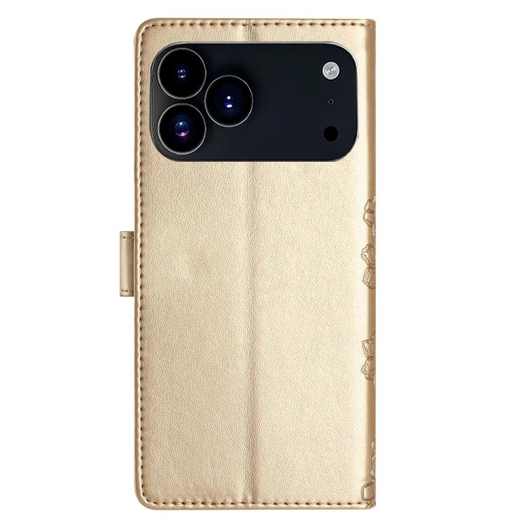 For iPhone 17 Pro Cherry Blossom Butterfly Skin Feel Embossed PU Phone Case