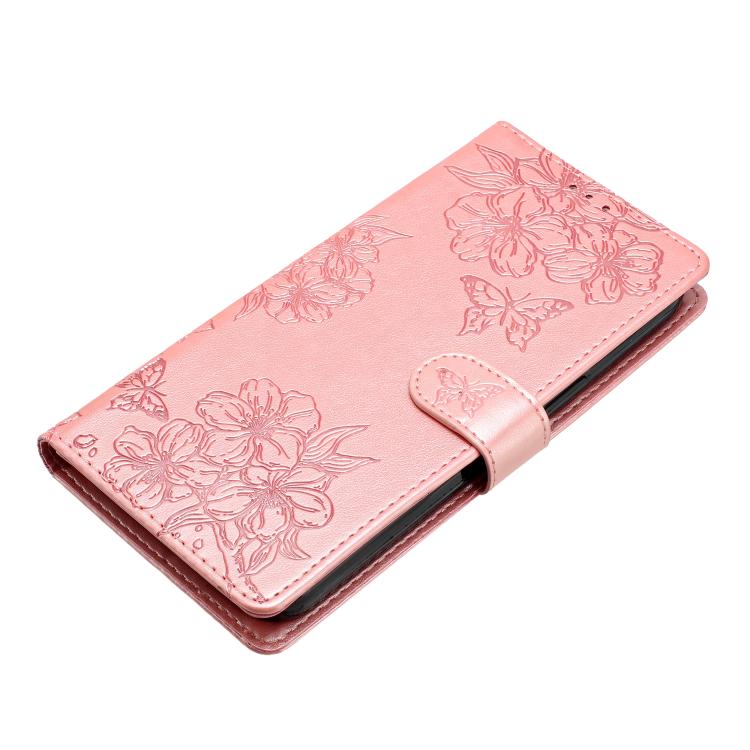 For iPhone 17 Pro Cherry Blossom Butterfly Skin Feel Embossed PU Phone Case
