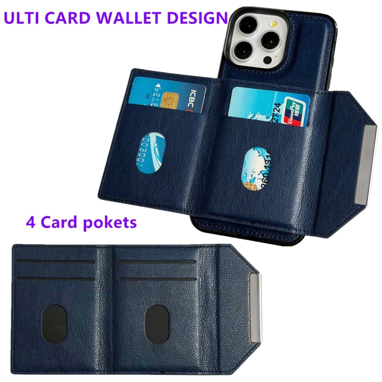 For iPhone 15 Pro Max Solid Color Metal Buckle Card Slots Bag Phone Case