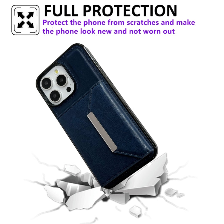 For iPhone 15 Pro Solid Color Metal Buckle Card Slots Bag Phone Case