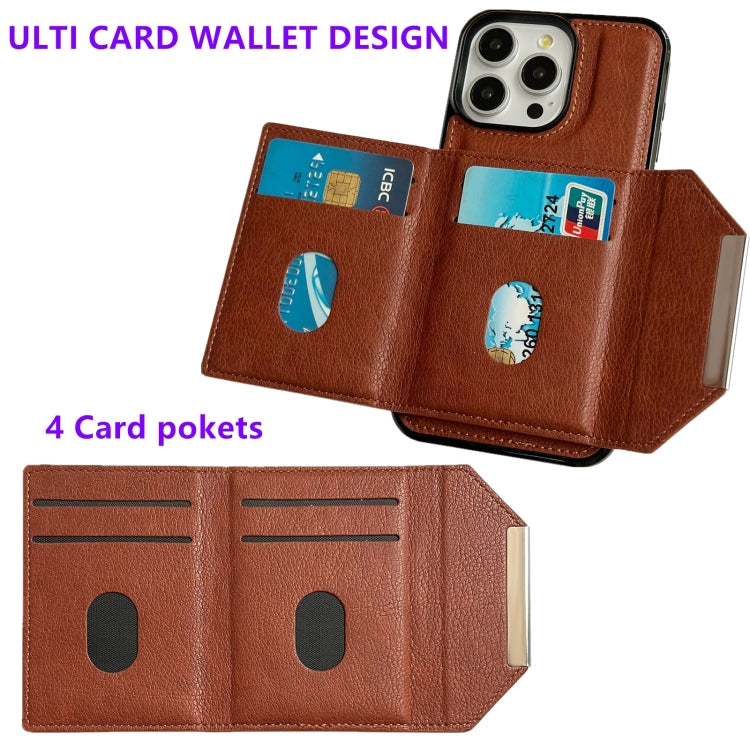 For iPhone 15 Pro Solid Color Metal Buckle Card Slots Bag Phone Case