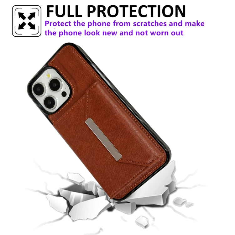 For iPhone 15 Pro Solid Color Metal Buckle Card Slots Bag Phone Case