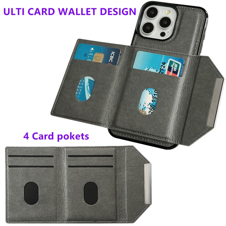 For iPhone 15 Pro Solid Color Metal Buckle Card Slots Bag Phone Case