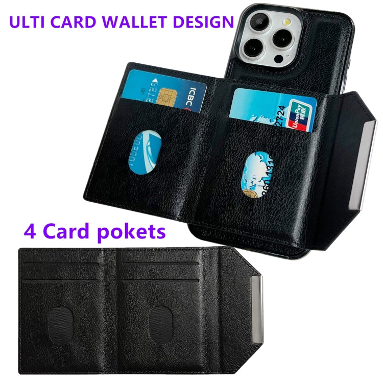 For iPhone 15 Pro Solid Color Metal Buckle Card Slots Bag Phone Case