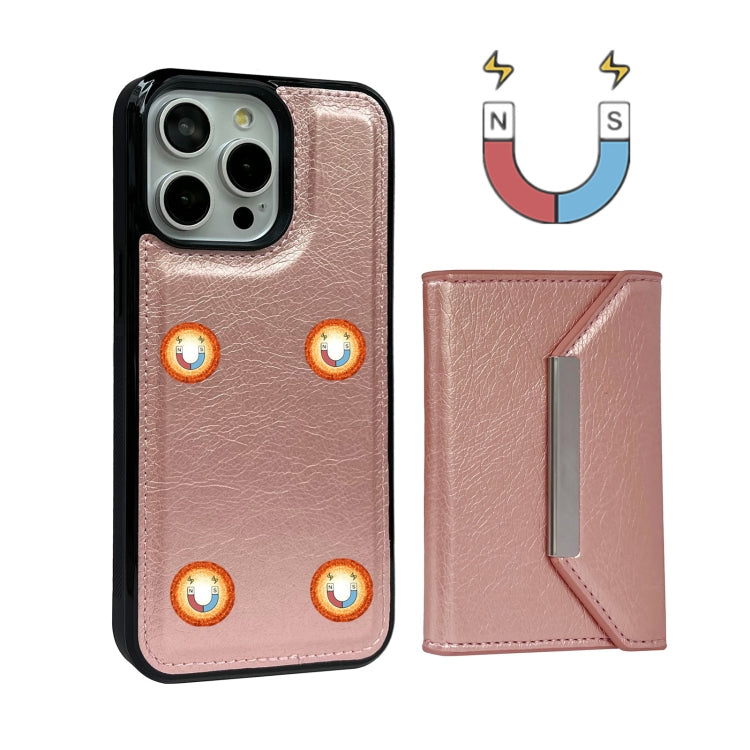 For iPhone 15 Pro Solid Color Metal Buckle Card Slots Bag Phone Case