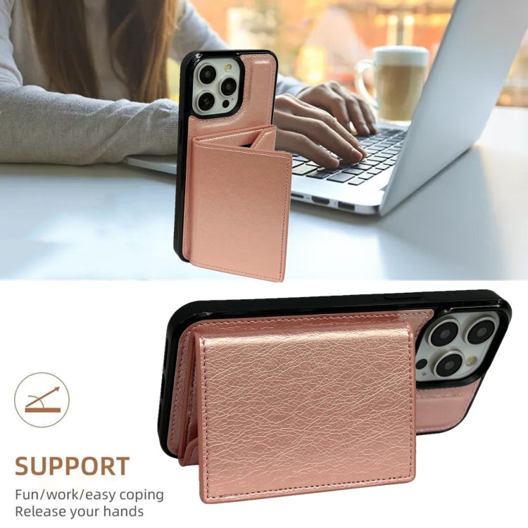 For iPhone 15 Pro Solid Color Metal Buckle Card Slots Bag Phone Case