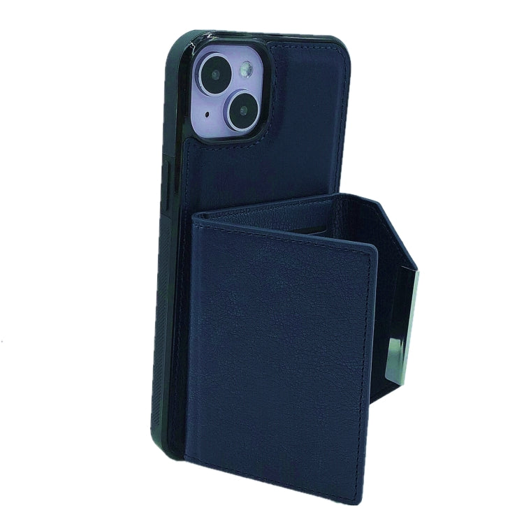 For iPhone 15 Plus Solid Color Metal Buckle Card Slots Bag Phone Case
