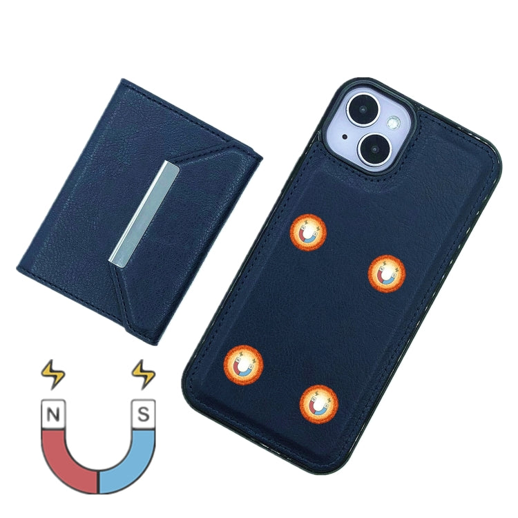 For iPhone 15 Plus Solid Color Metal Buckle Card Slots Bag Phone Case