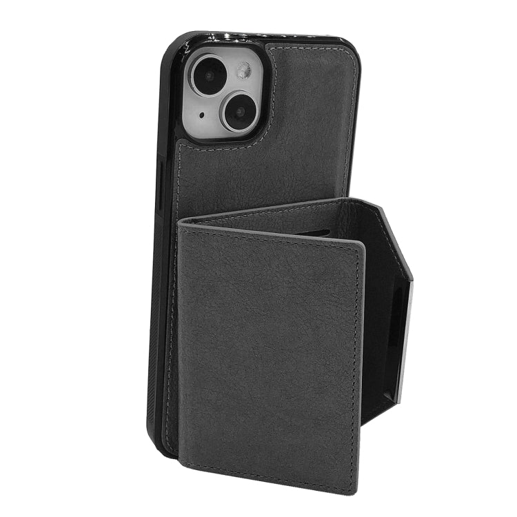 For iPhone 15 Plus Solid Color Metal Buckle Card Slots Bag Phone Case