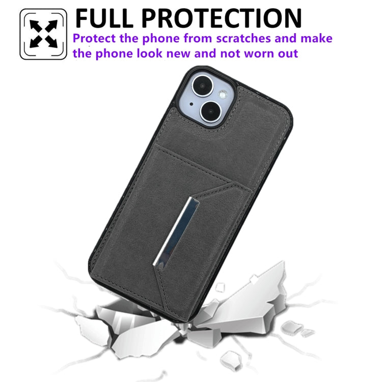 For iPhone 15 Plus Solid Color Metal Buckle Card Slots Bag Phone Case