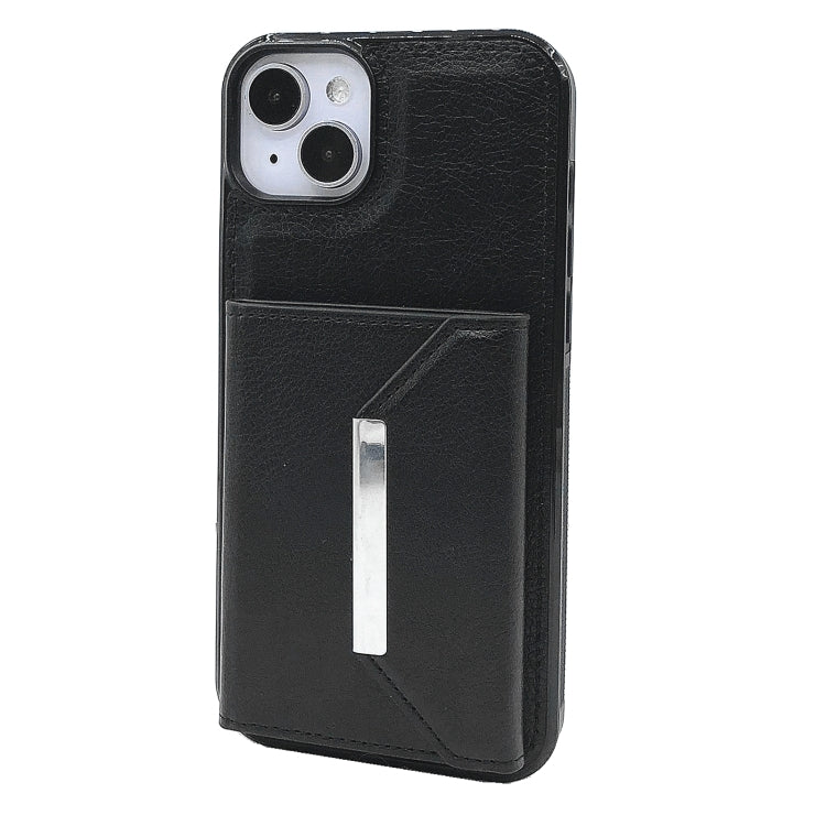 For iPhone 15 Plus Solid Color Metal Buckle Card Slots Bag Phone Case