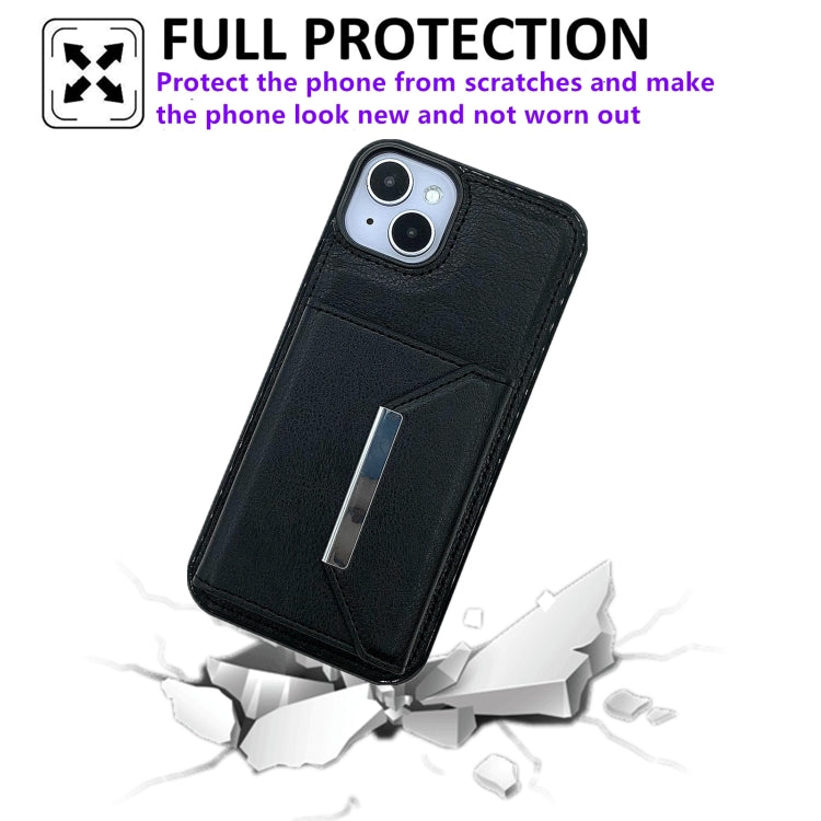 For iPhone 15 Plus Solid Color Metal Buckle Card Slots Bag Phone Case
