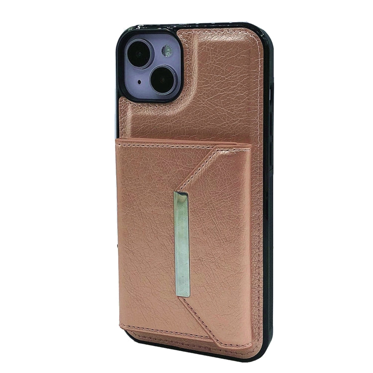 For iPhone 15 Plus Solid Color Metal Buckle Card Slots Bag Phone Case