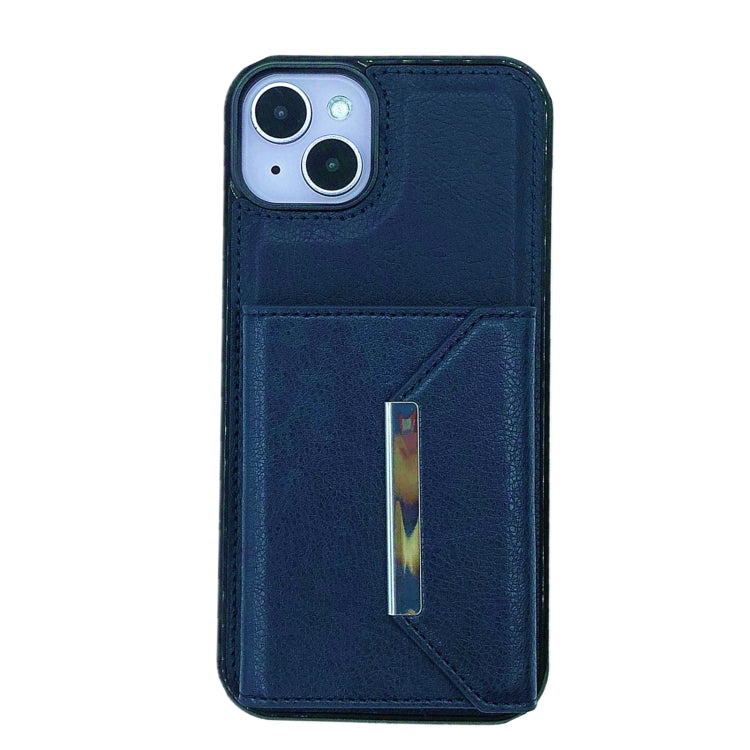 For iPhone 15 Solid Color Metal Buckle Card Slots Bag Phone Case