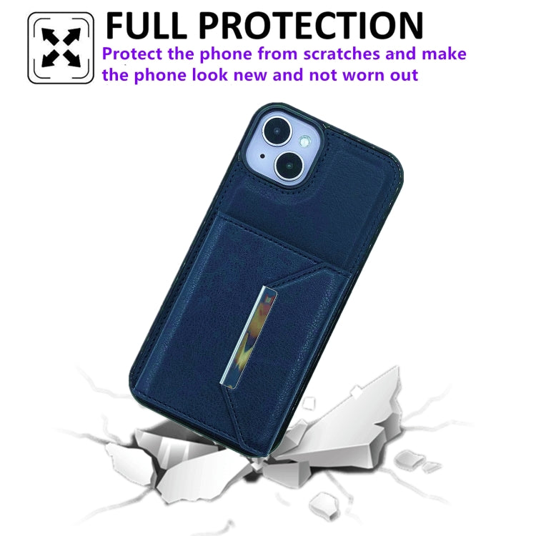 For iPhone 15 Solid Color Metal Buckle Card Slots Bag Phone Case